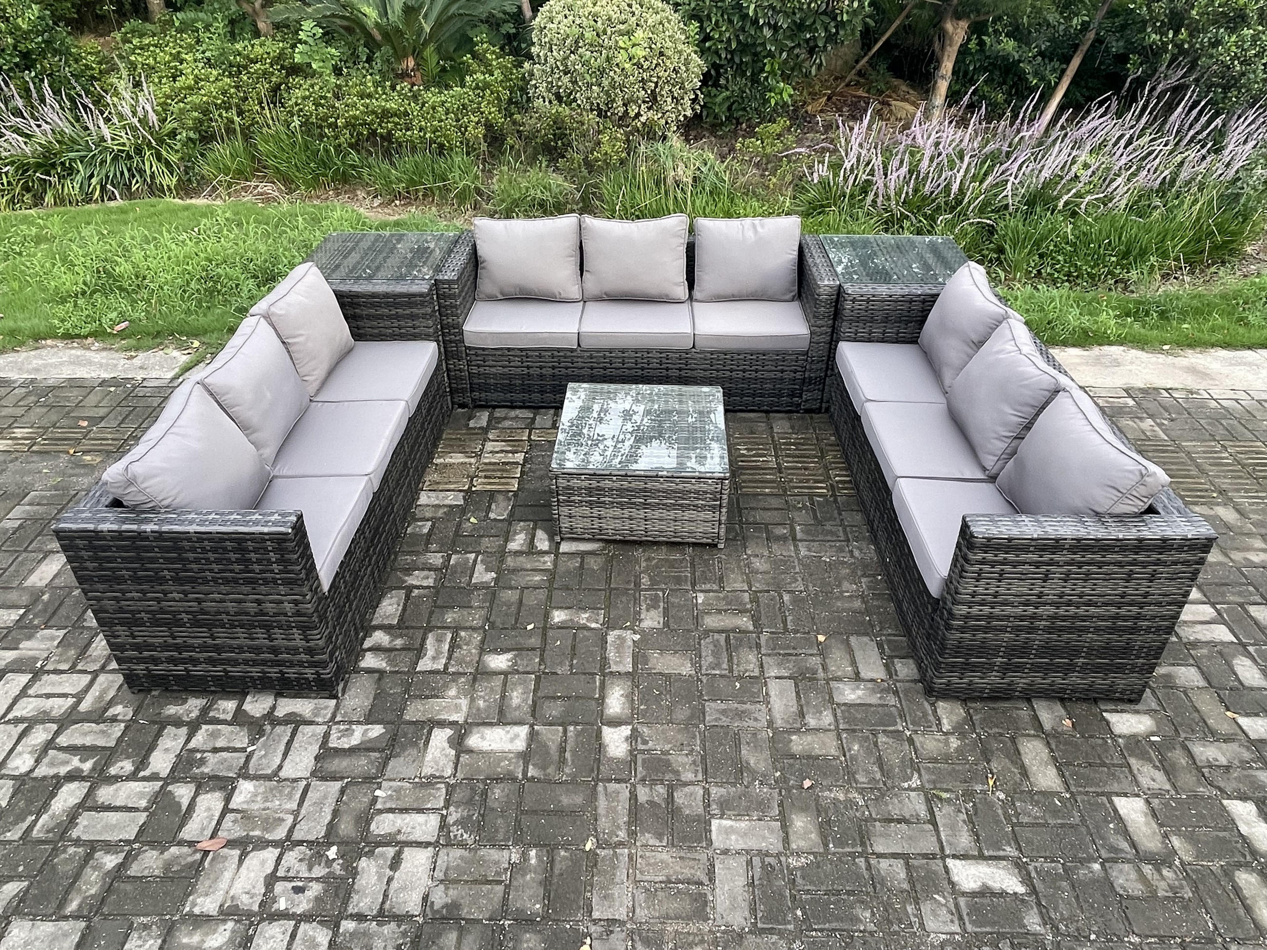 GARTENTISCHGRUPPE Polyrattan 9-Sitzer - Dunkelgrau, Metall - Fimous