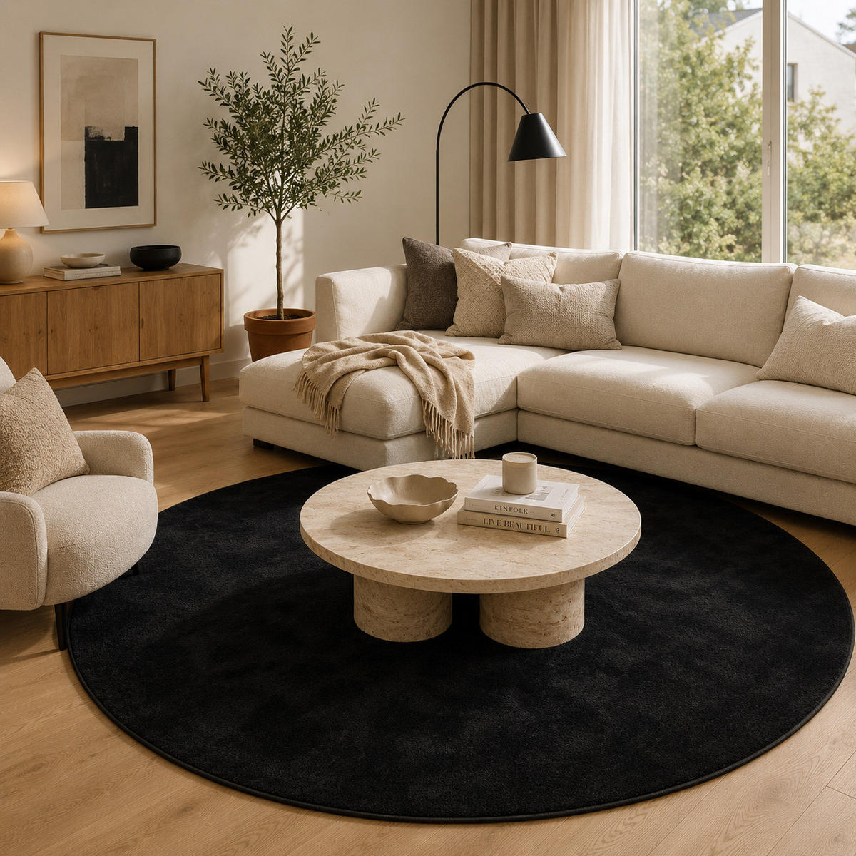 HOCHFLOR LANGFLOR TEPPICH SUPER SOFT MELIA RUND - Schwarz, Textil (160/160cm) - Pergamon