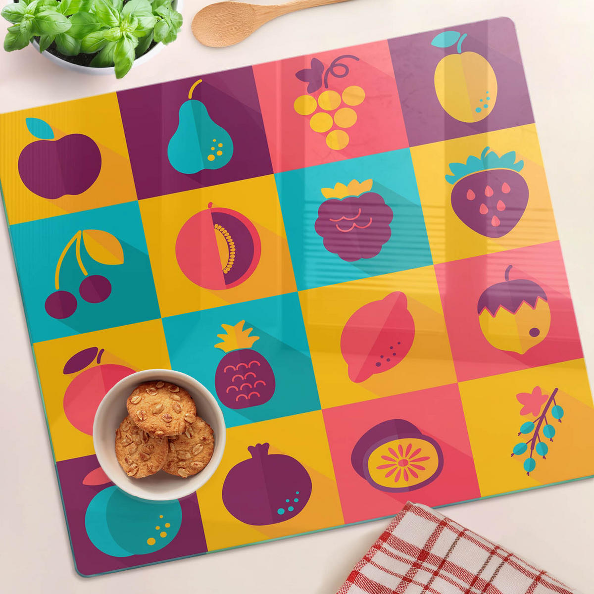 GLASPLATTE 60x52 cm Fruchtsymbole - Multicolor, Glas (60/0.4/52cm) - TULUP