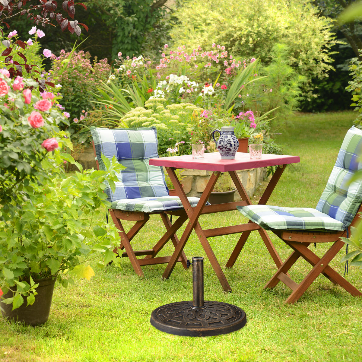 SONNENSCHIRMSTÄNDER - Braun, Kunststoff/Metall (49.5/49.5cm) - Relaxdays