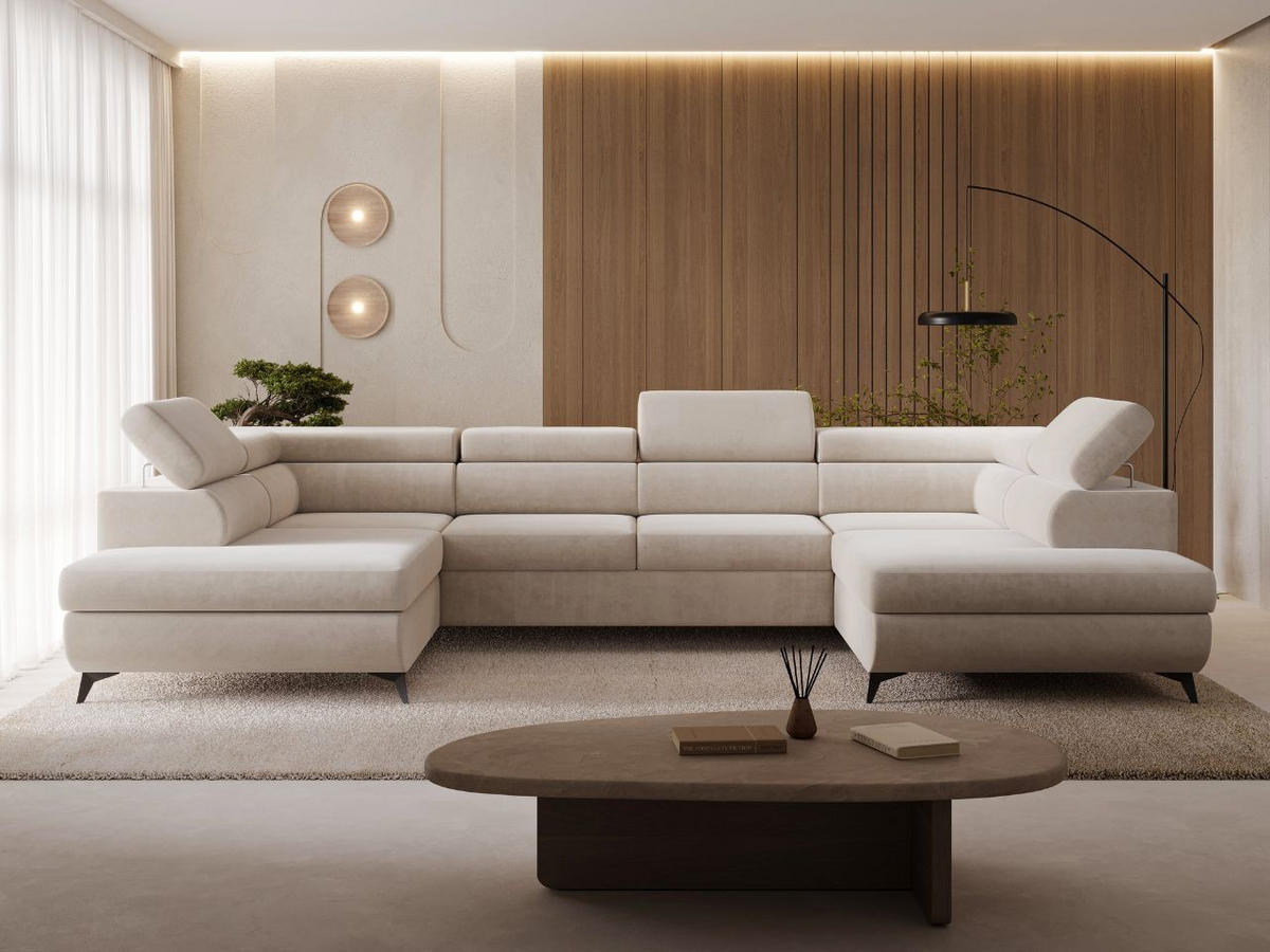 ECKSOFA U Argon Beige - Beige/Schwarz, Holz/Textil (322/190cm) - Graingold