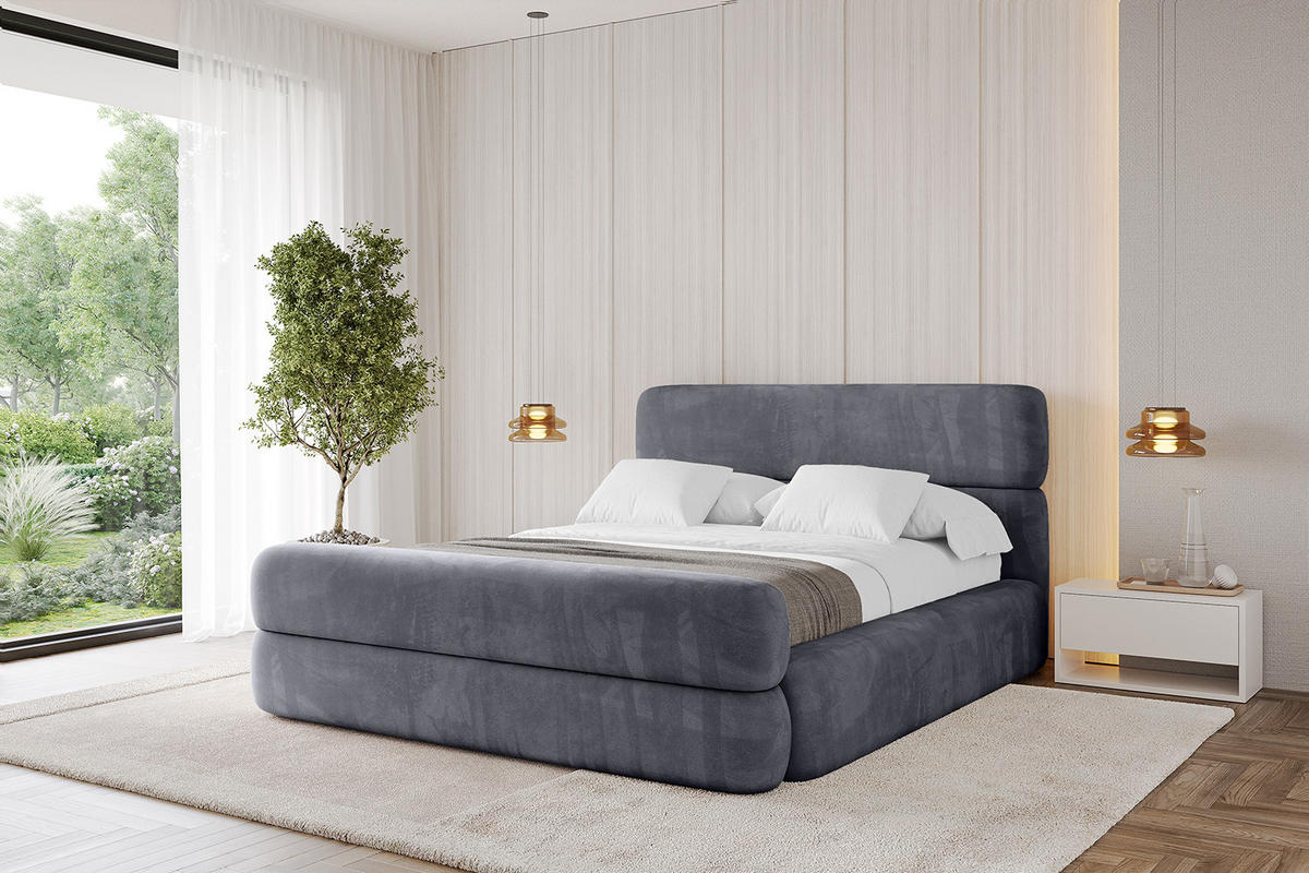 POLSTERBETT mit Bettkasten, Fußteil und Lattenrost, Boxbett ohne Matratze - ENORA-Z 120x200 Dunkelgrau - Dunkelgrau, Holzwerkstoff/Textil (120/200cm) - ALTDECOR