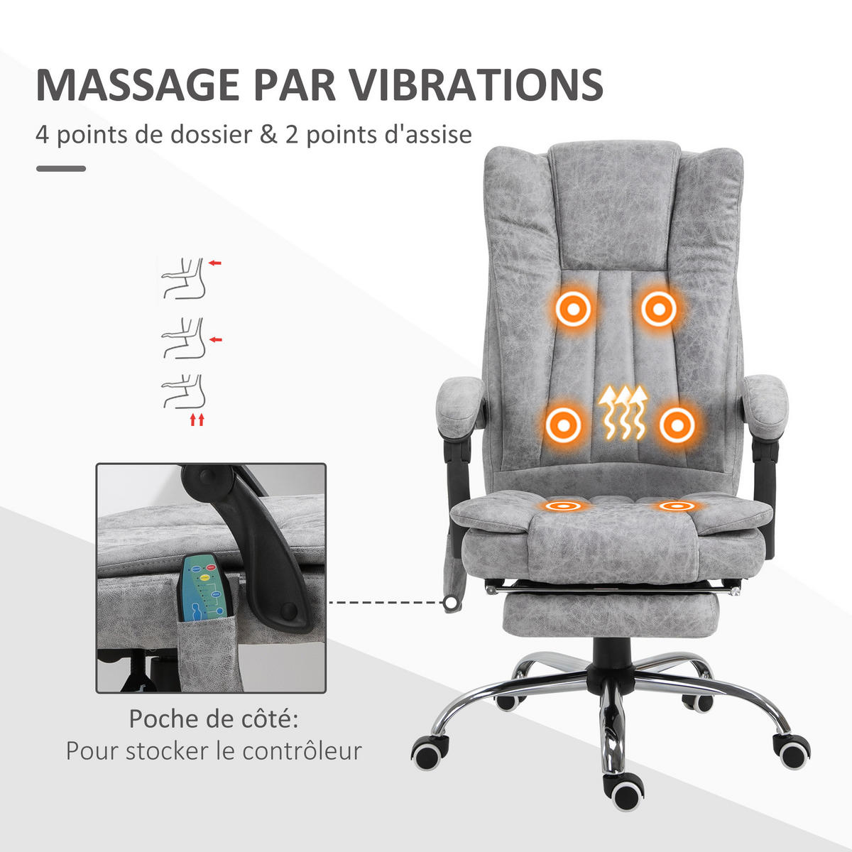 CHEFSESSEL DE-11647 mit Massage & Heizung Grau - Grau, Metall (67/120/62cm) - ComfortXL