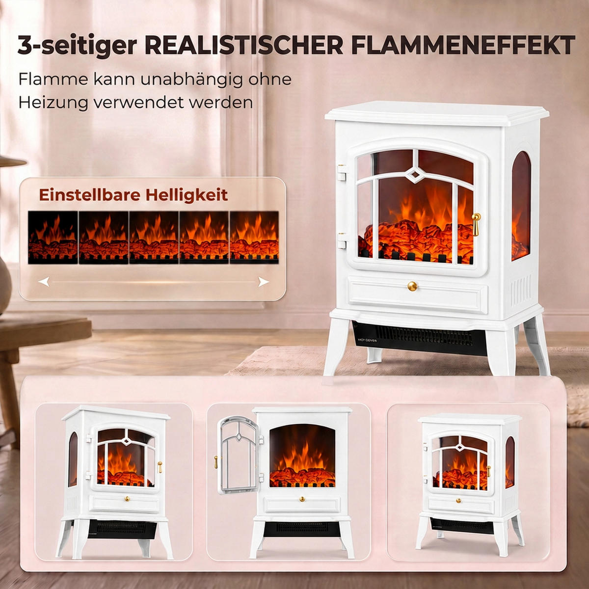 ELEKTRISCHER-KAMIN Verzinktes Stahlblech ABS Weiß - Weiß, Kunststoff/Metall (24/57/39cm) - HOMCOM