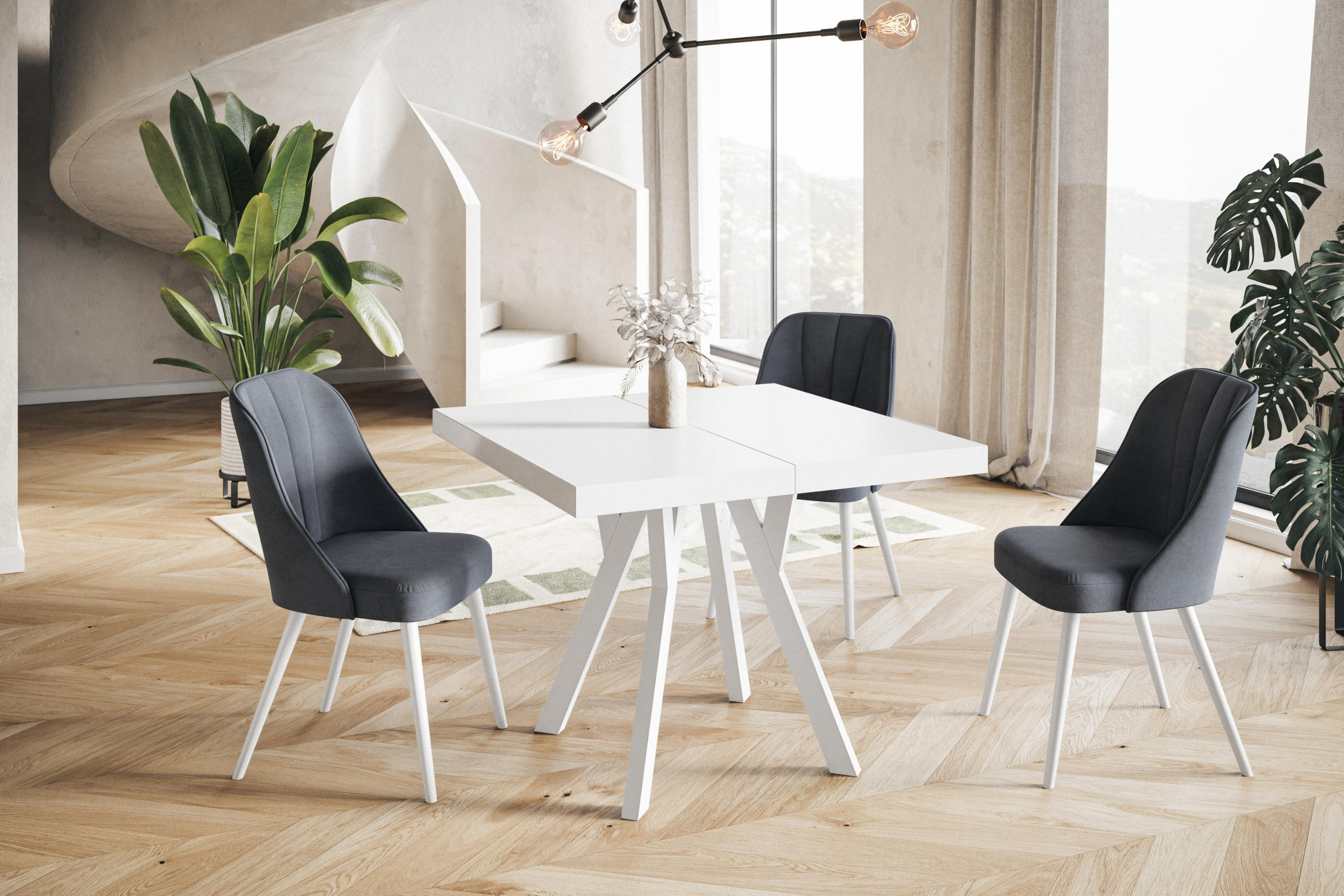 ESSZIMMERTISCH RICO, ausziehbarer Tisch90-190X90X77 cm, Farbe: Weiß, mit Holzbeinen in Farbe Weiß - Weiß, Holzwerkstoff (90/90/77cm) - Alpi-Möbel