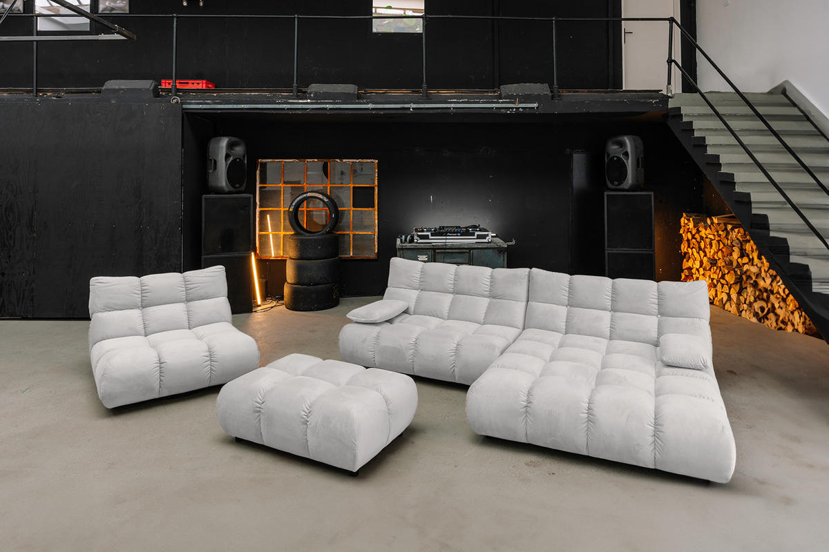 SITZGRUPPE VIVIEN 3ER SET Silber Velvet - Silberfarben, Kunststoff/Textil (510/85/359cm) - KAWOLA