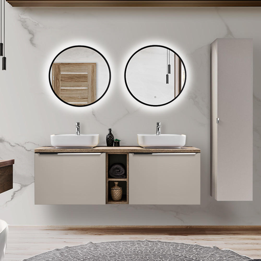 BADMÖBEL-SET 9-TLG. Puebla-56 - Beige, Holzwerkstoff (190/200/46cm) - Lomado