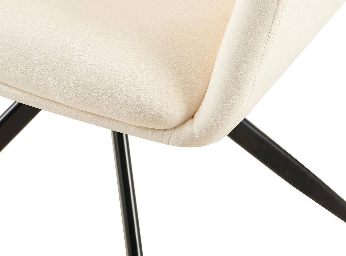 ARMLEHNENSTUHL Samt creme - Creme/Schwarz, Textil/Metall (56/81/62cm) - CLP