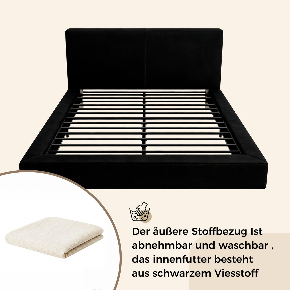 POLSTERBETT 160/200 mit gepolstertem Kopfteil und Lattenrost in Beige - Beige, Holzwerkstoff/Textil (160/200cm) - EVRYAE