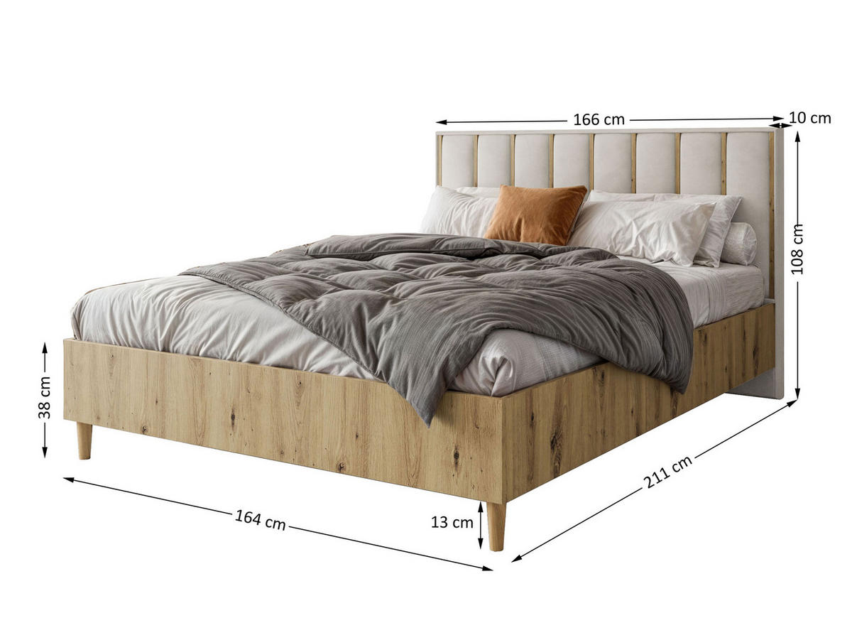 DOPPELBETT Luk I 160/200 cm ohne Matratze, Lattenrost, Bettkasten, artisan, beige - Beige/Eiche Artisan, Kunststoff (160/200cm) - Margaret Hadas24