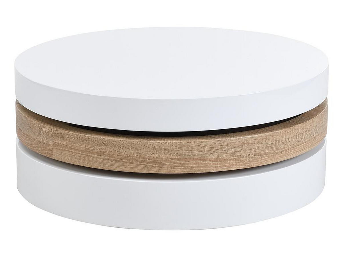 COUCHTISCH rund - drehbar - 1 Ablagefach - MDF - Weiß & Holzfarben hell - JANITA - Naturfarben, Holz (80/80/32.5cm) - Vente-Unique