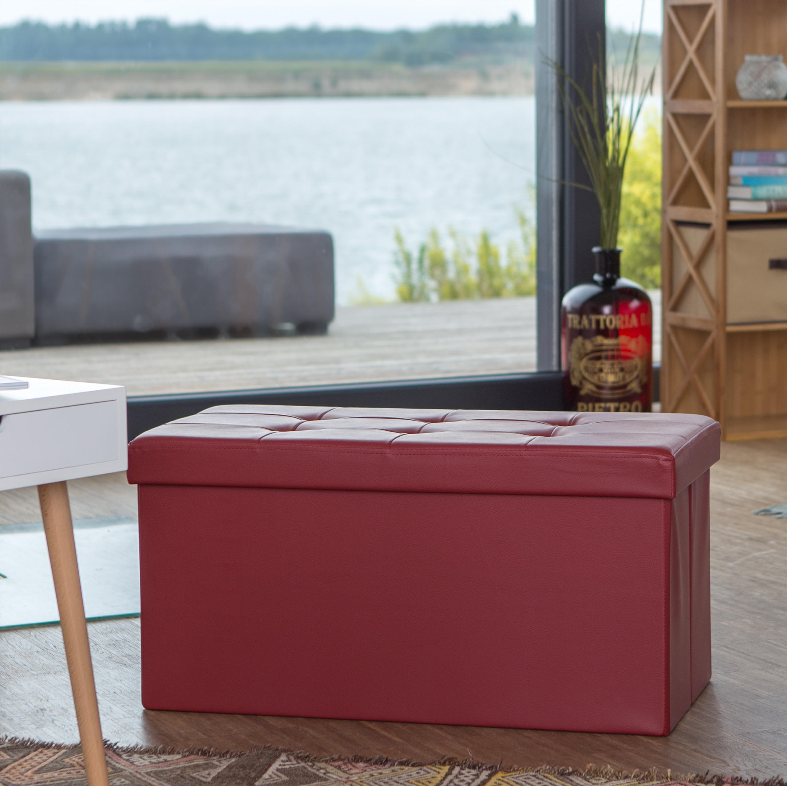 SITZBANK Stauraum - Dunkelrot, Holzwerkstoff/Kunststoff (38/38/76cm) - Relaxdays