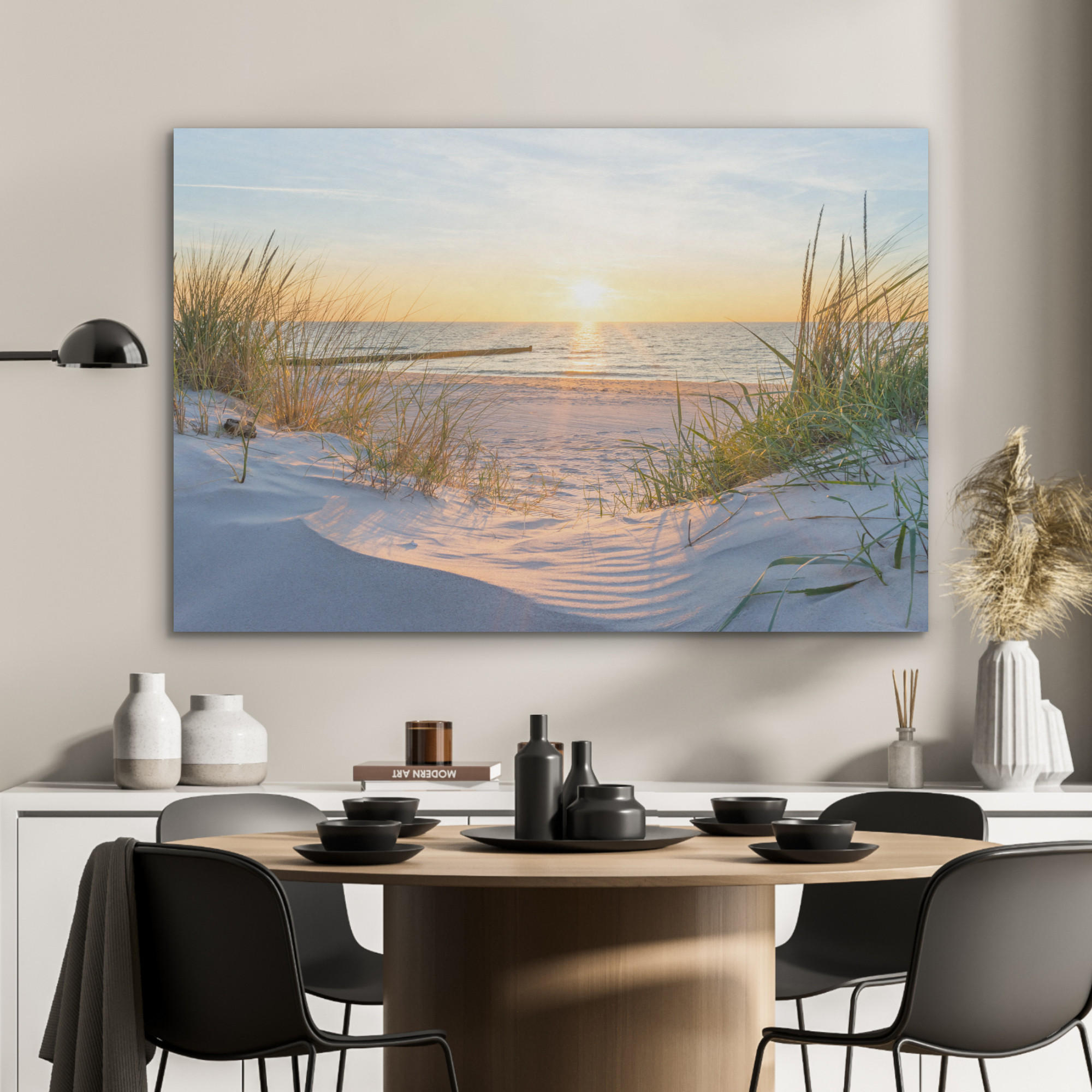 AKUSTIKPANEEL Strand - Sonne - Düne - Gras - Sand - Horizont 100x70 cm - Hellblau, Textil (100/0.9/70cm) - MuchoWow