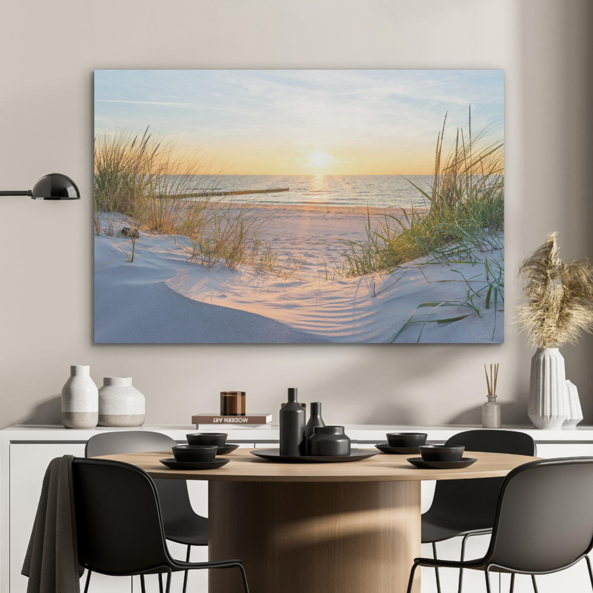 AKUSTIKPANEEL Strand - Sonne - Düne - Gras - Sand - Horizont 100x70 cm - Hellblau, Textil (100/0.9/70cm) - MuchoWow