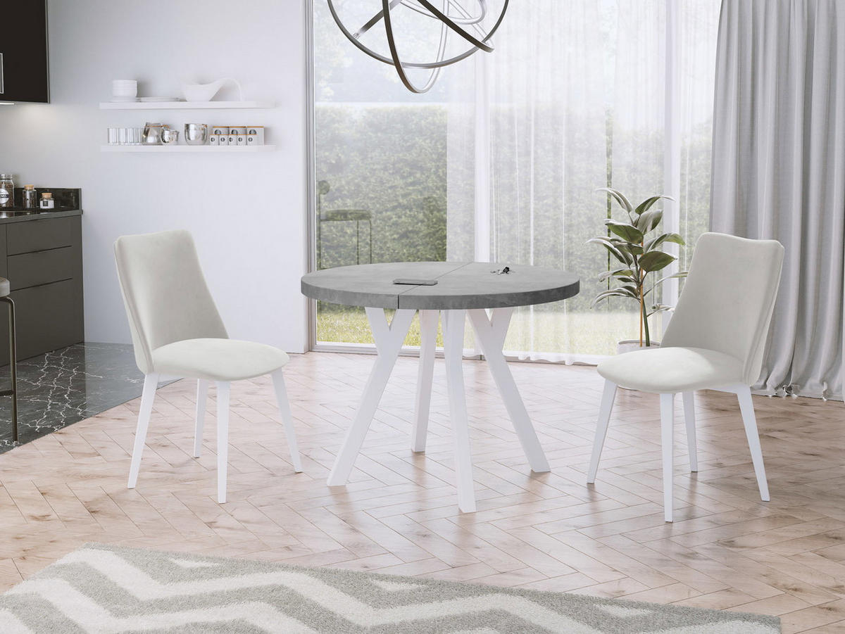 ESSTISCH Twixy runder ausziehbarer, Grauer Beton 100-150/100/76 cm - Hellgrau/Weiß, Holz/Holzwerkstoff (100/150/76cm) - WFL GROUP