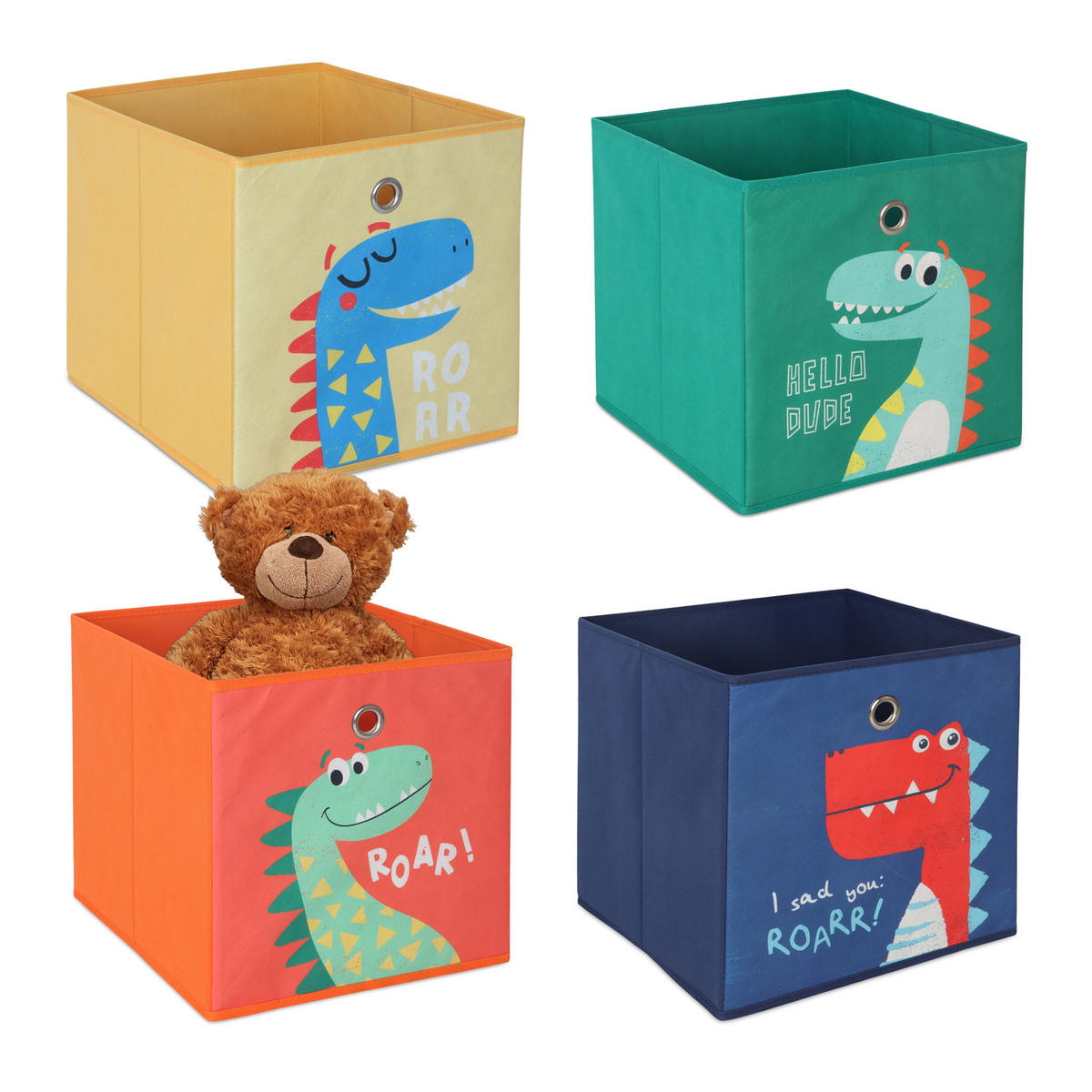 4xKINDERAUFBEWAHRUNGSBOXEN - Multicolor, Wellpappe/Textil (30/30cm) - Relaxdays