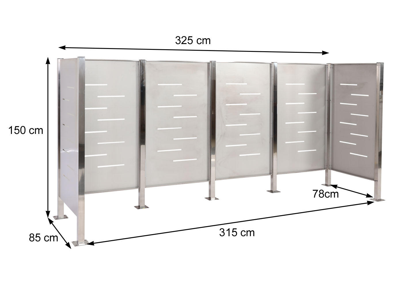 MÜLLTONNEN-ZAUN Silber - Silberfarben, Metall (325/150/85cm) - MCW