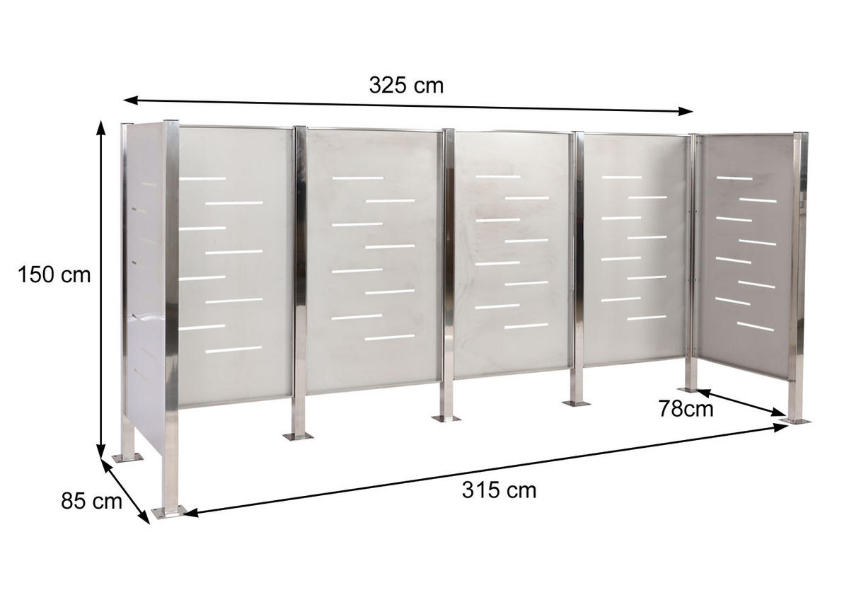 MÜLLTONNEN-ZAUN Silber - Silberfarben, Metall (325/150/85cm) - MCW