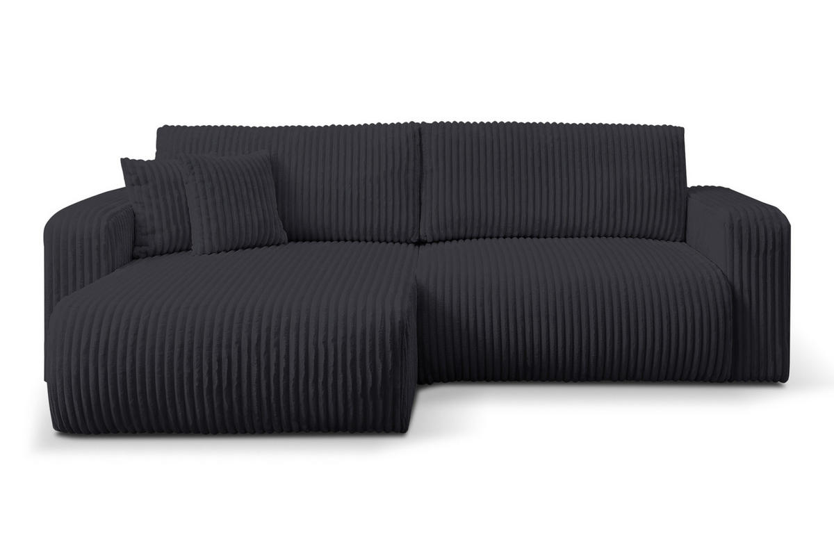 ECKSOFA mit Schlaffunktion Tilly, Schwarz Cordstoff - Schwarz, Textil (244/142cm) - VENASI MÖBEL