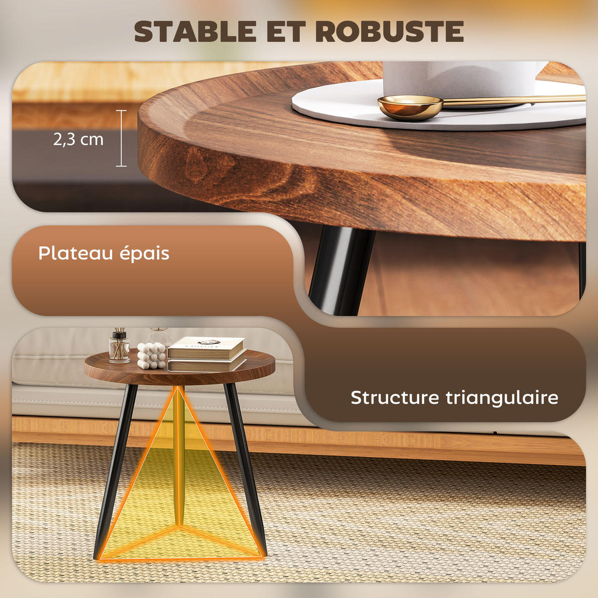 COUCHTISCH DE-15788 mit erhöhtem Rand Nussbaum - Naturfarben, Holzwerkstoff (40/40/39cm) - ComfortXL