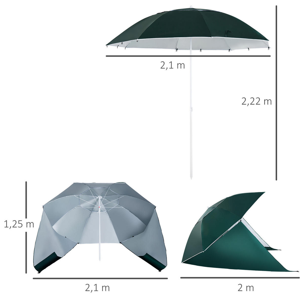SONNENSCHIRM, Polyester mit Silberbeschichtung, Dunkelgrün - Dunkelgrün, Metall (210/210cm) - Outsunny