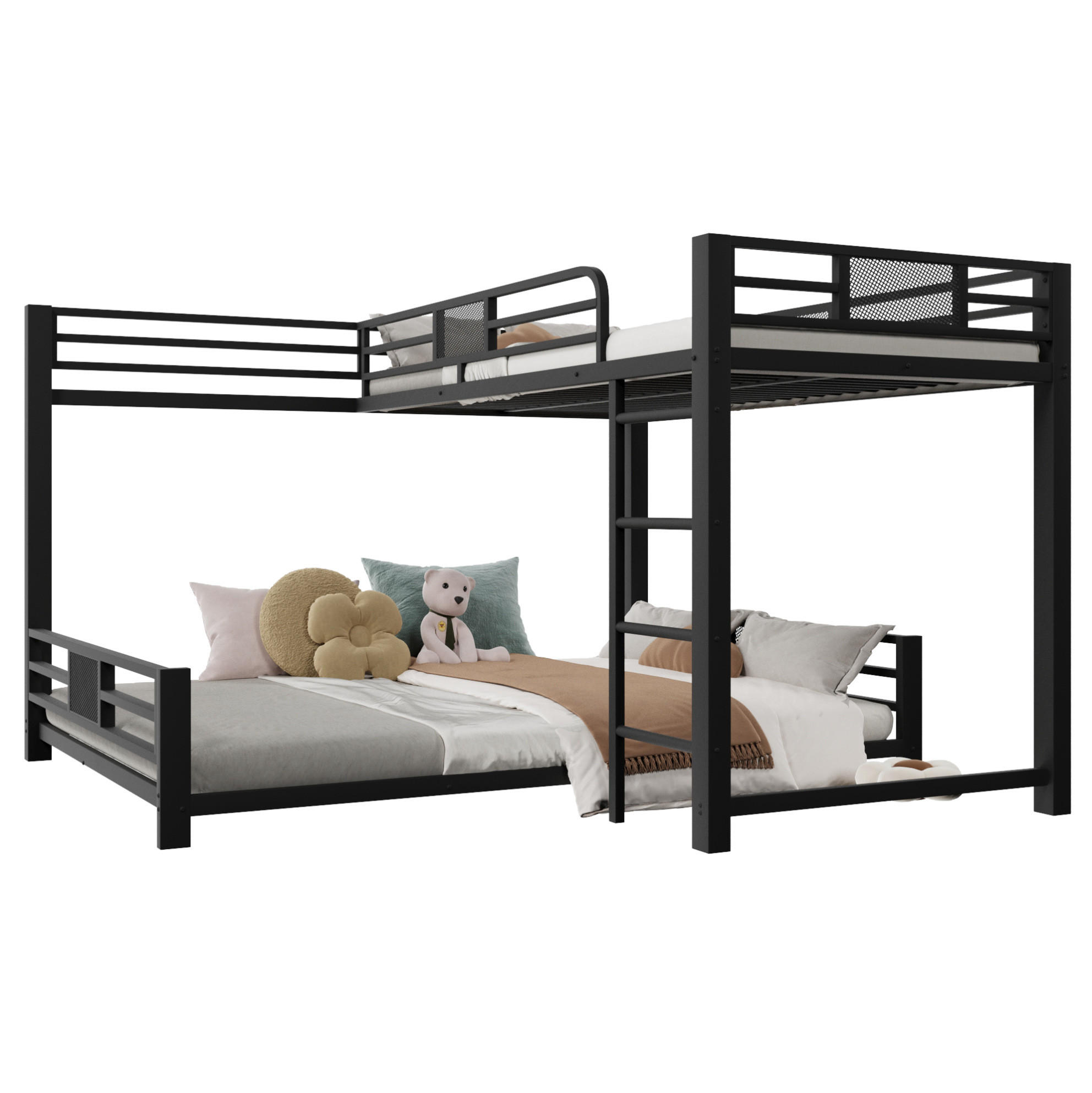 ETAGENBETT 140/200 cm schwarz aus Metall mit L-Form - Schwarz, Metall (140/200cm) - OKWISH
