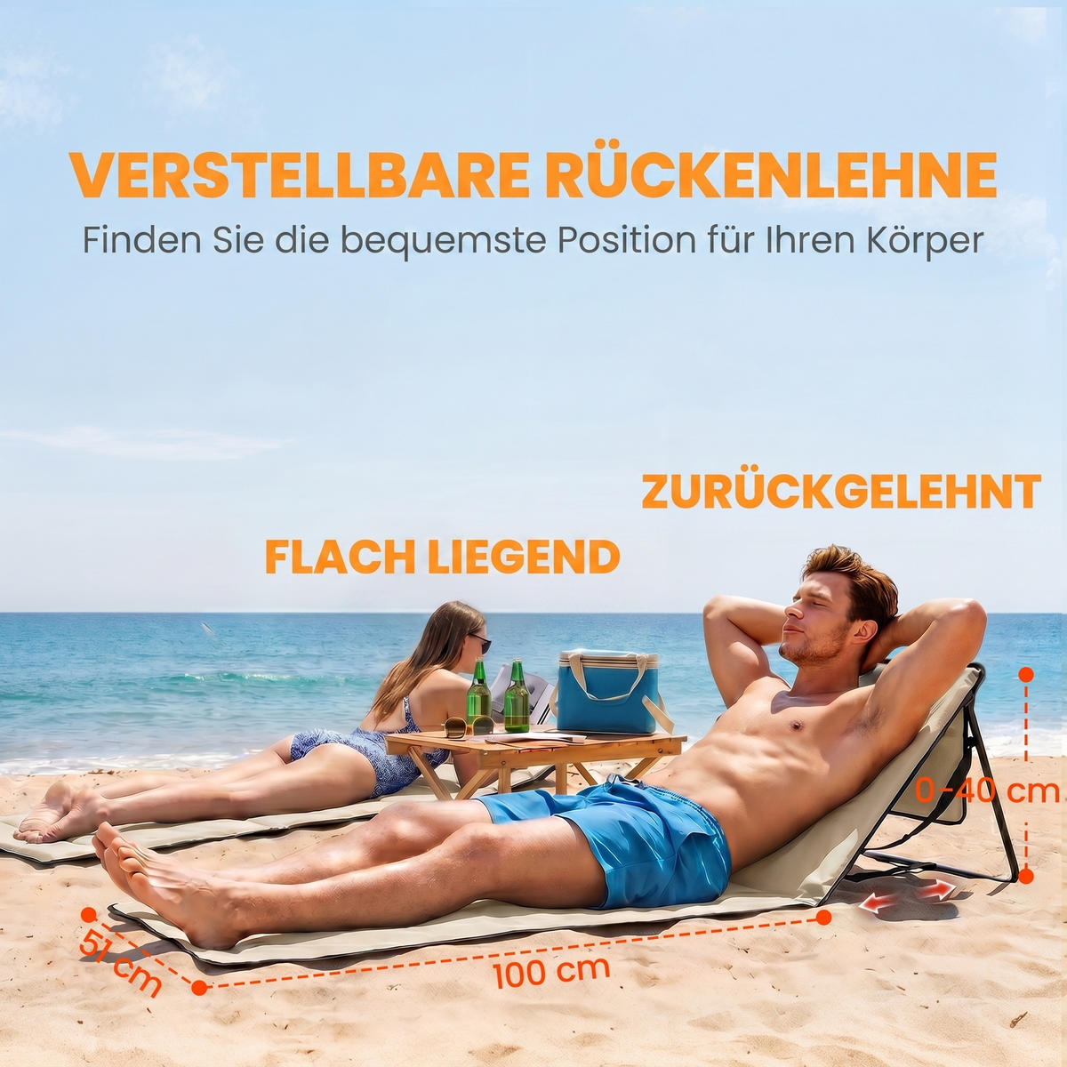 STRANDMATTE DE-15636 2er-Set mit verstellbarer Rückenlehne Beige - Beige, Metall (51/40/142cm) - ComfortXL