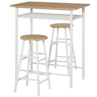 BARTISCH Set 3-teilig Küchentisch mit Stuhl Stehtisch Barhocker Stahl Weiß+Eiche - Weiß, Kunststoff (50/90/80cm) - HOMCOM
