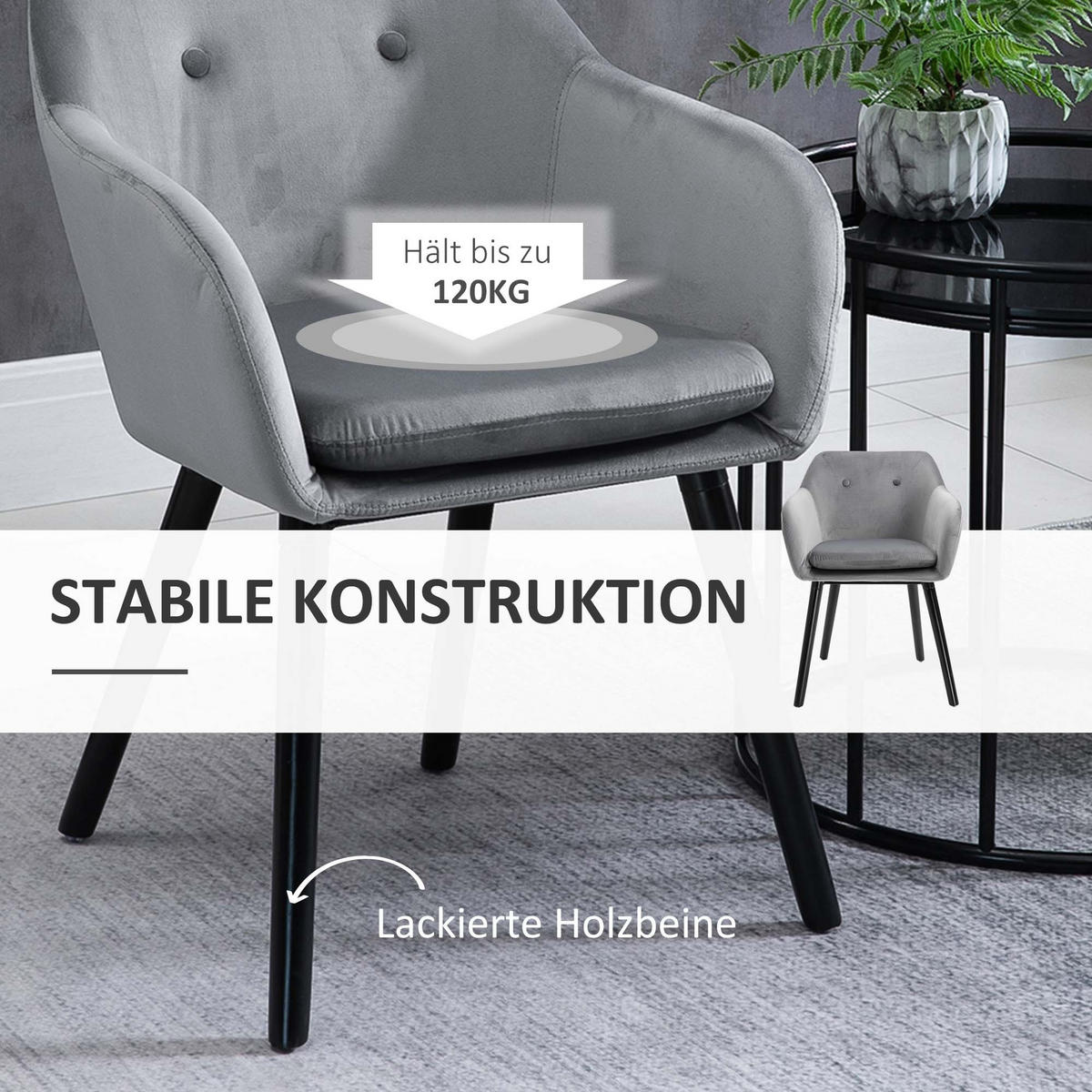 ESSZIMERSTUHLE Metallstruktur, Holzbeine, Grau, 120 kg belastbar - Grau, Textil (56/74/54cm) - HOMCOM