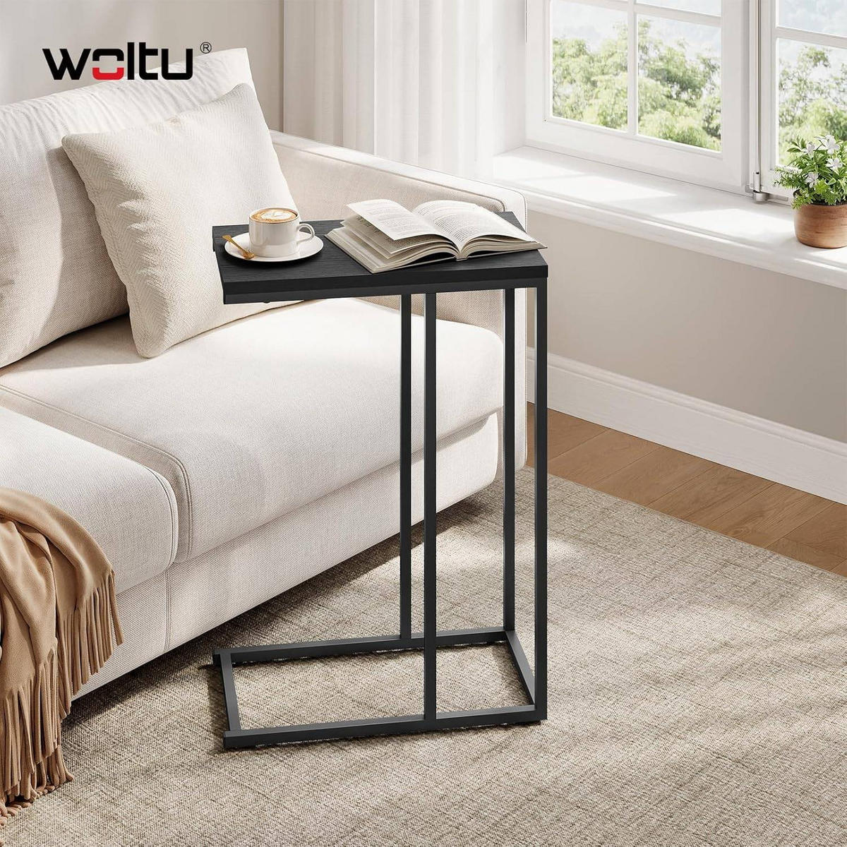 BEISTELLTISCH, Couchtisch C Form, 45 x 63,5 x 25 cm - Schwarz, Holzwerkstoff/Metall (25/45/63.5cm) - Woltu