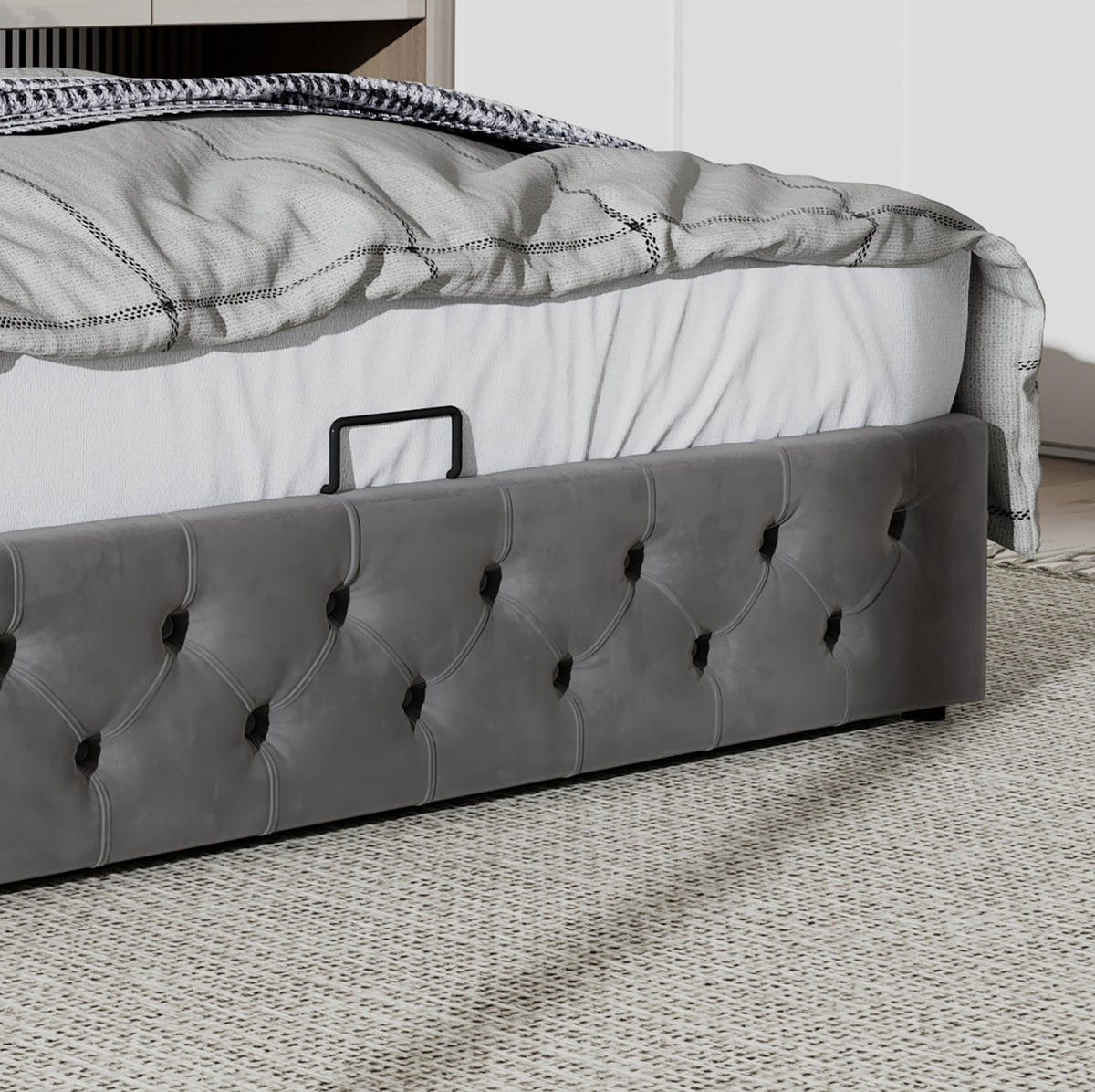 POLSTERBETT aus Samt 140x200 cm Grau mit hydraulischem Bettkasten - Grau, Textil (140/200cm) - IVMEU