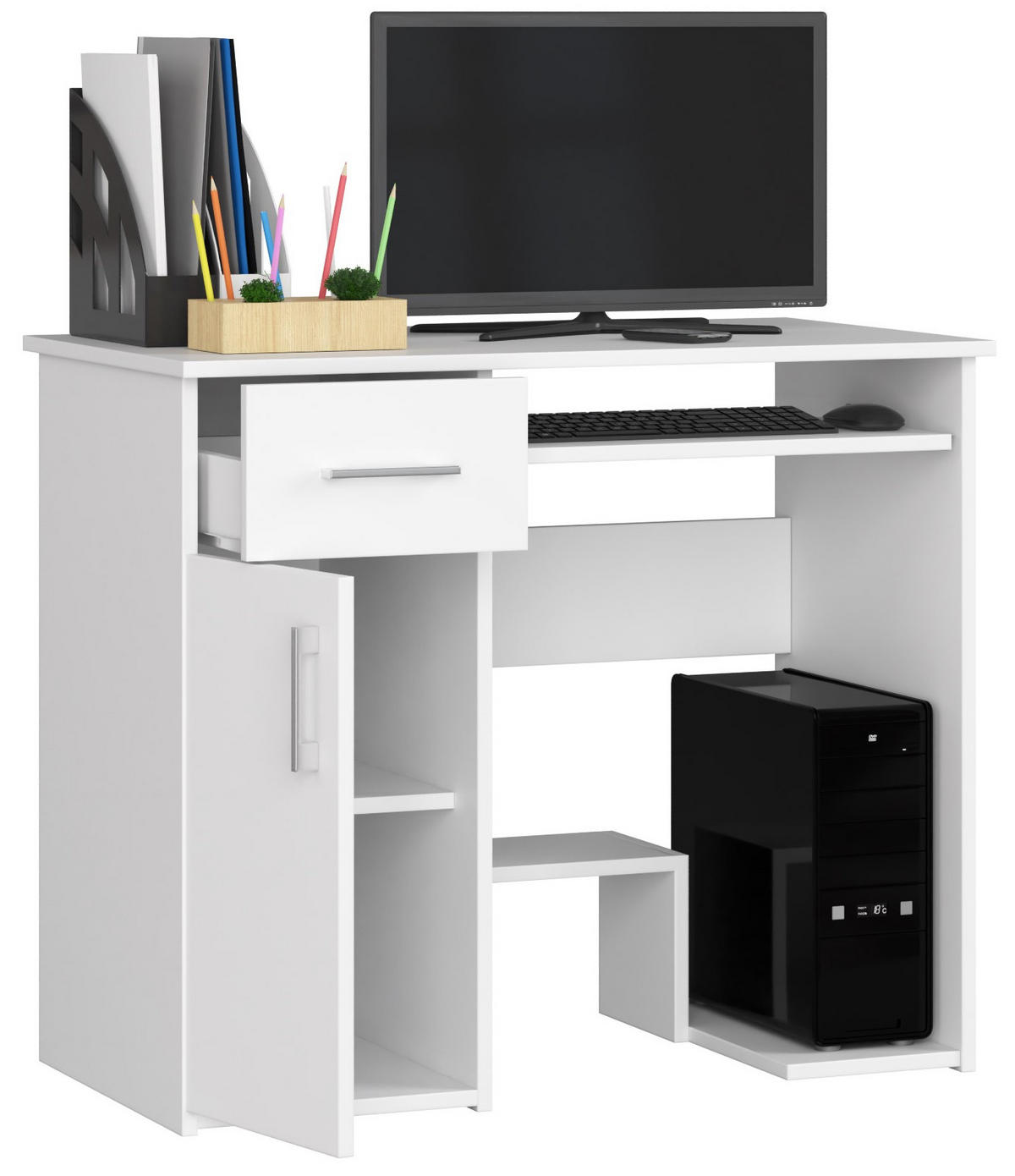 SCHREIBTISCH Weiß 90x50x74 cm - Silberfarben/Weiß, Holzwerkstoff/Kunststoff (50/90/74cm) - Akord