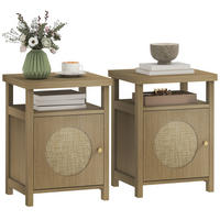 NACHTSCHRANK 2er-Set DE-12898 Rattantür und offenes Fach Braun - Braun, Holzwerkstoff (35/55/40cm) - ComfortXL