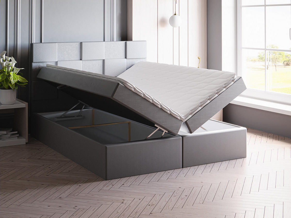 DOPPELBETT mit Matratze 180x200 Berg, Samtstoff, Bettkasten, Dunkelgrau - Dunkelgrau, Holz/Textil (180/200cm) - Emporius