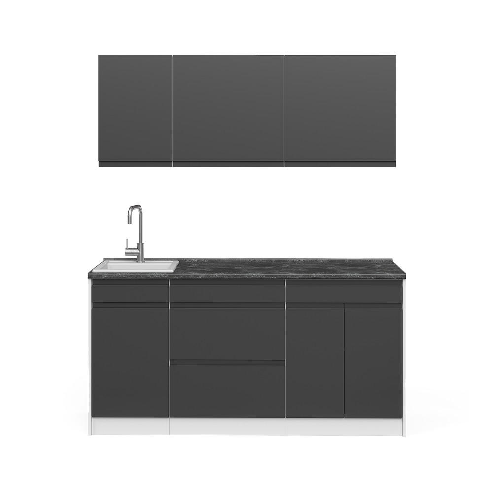 SINGLEKÜCHE R-Line, Anthrazit/Weiß, 160 cm Arbeitsplatte Satin - Anthrazit/Weiß, Holzwerkstoff (160/81.6/60cm) - Vicco
