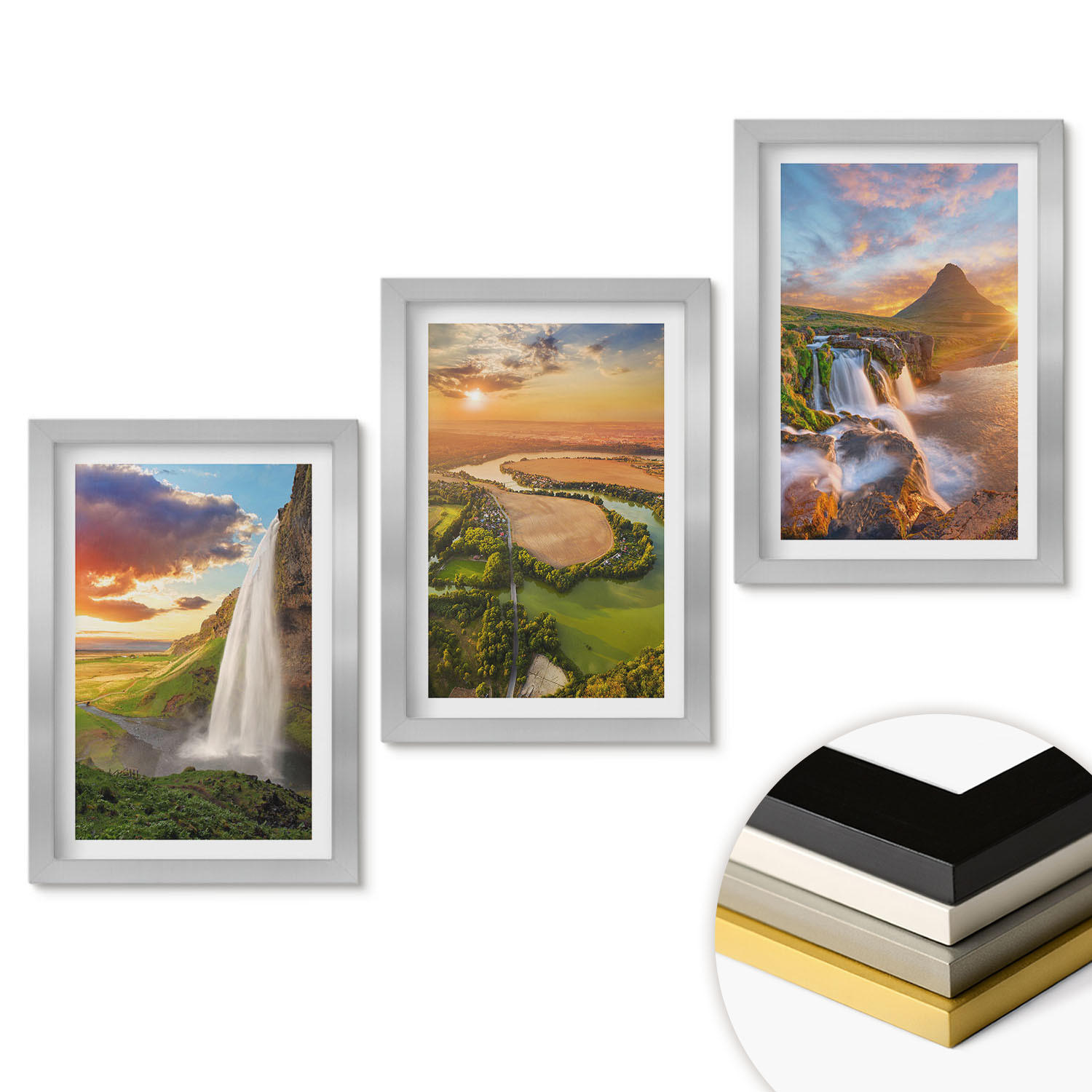 WANDBILDER 3er Set - 20x30 cm Silberner Rahmen - Wasserfälle Landschaften im Westen - Silberfarben, Kunststoff (20/30cm) - ArtPrintCave