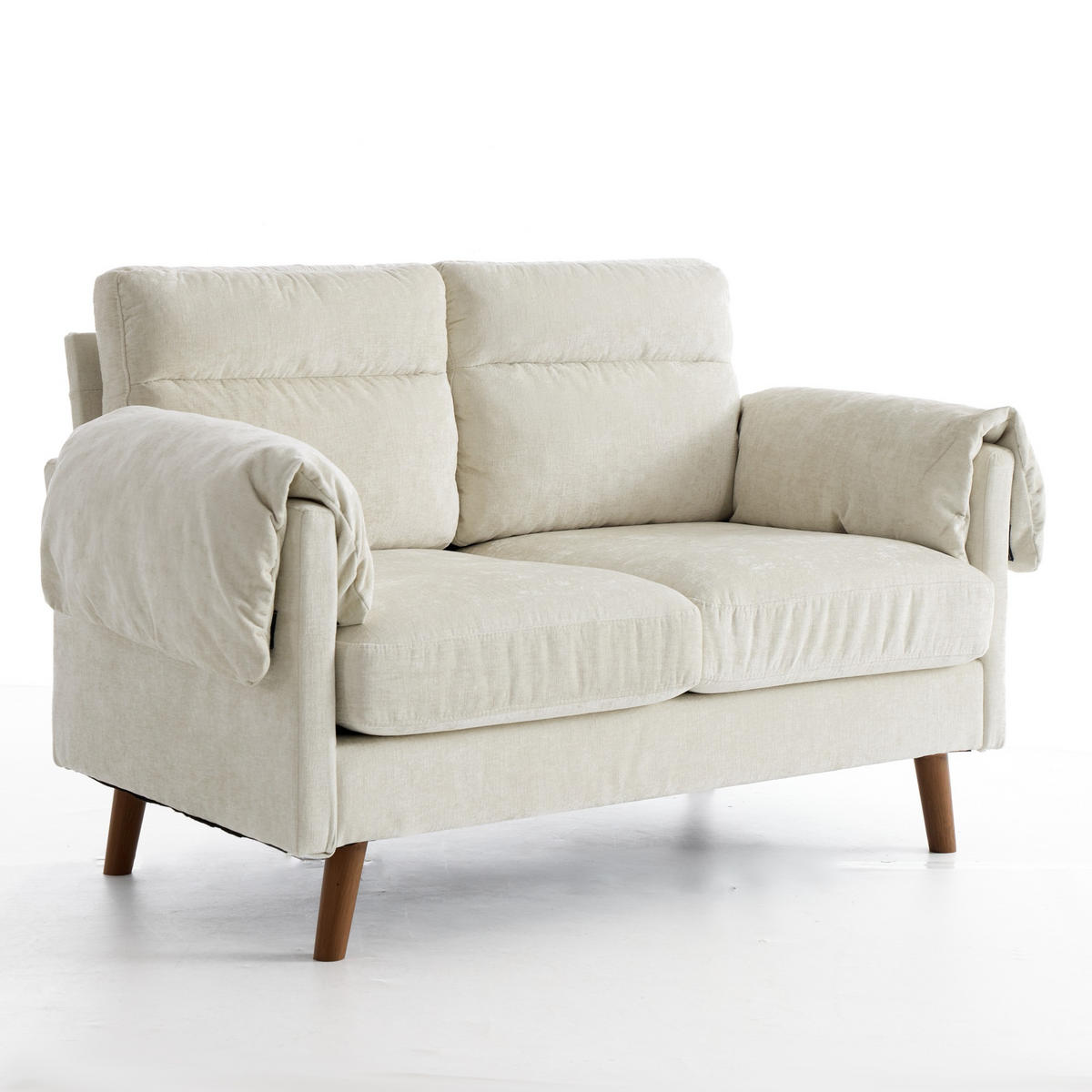 2-SITZER-SOFA aus beigem Chenille, kompakt und platzsparend - Beige, Textil (70/85/124cm) - Urban Meuble