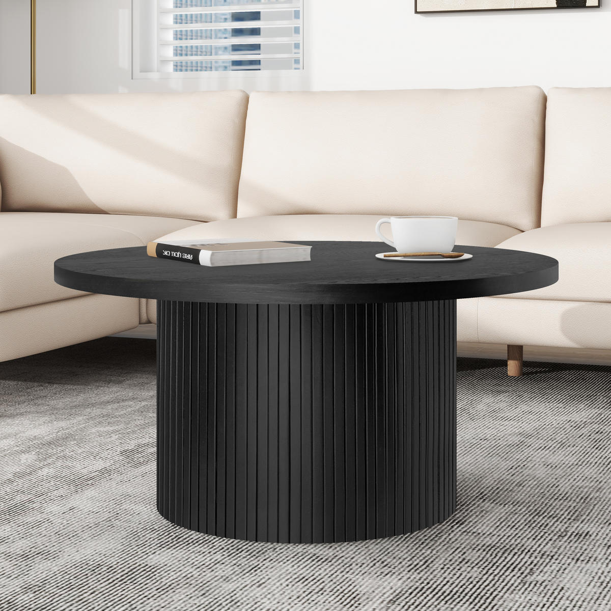 COUCHTISCH 90/45/40 cm Schwarz aus MDF und Massivholz mit vertikalen Streifen - Schwarz, Holz (90/90/45cm) - OKWISH