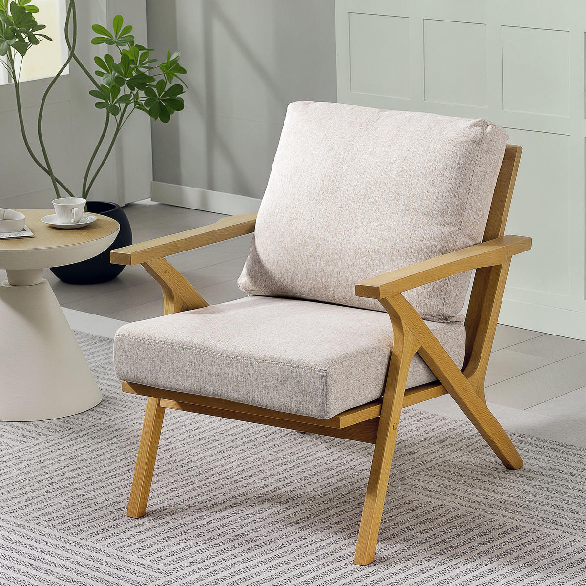 SESSEL DE-13306 skandinavisches Design, Leinenbezug Beige - Beige, Holz (76/88/87cm) - ComfortXL