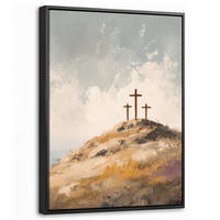LEINWAND Bilder mit Rahmen - Hügel - Abstrakt - Christentum - Kreuz - 30x40 - Hellgrau, Textil (30/40cm) - MuchoWow