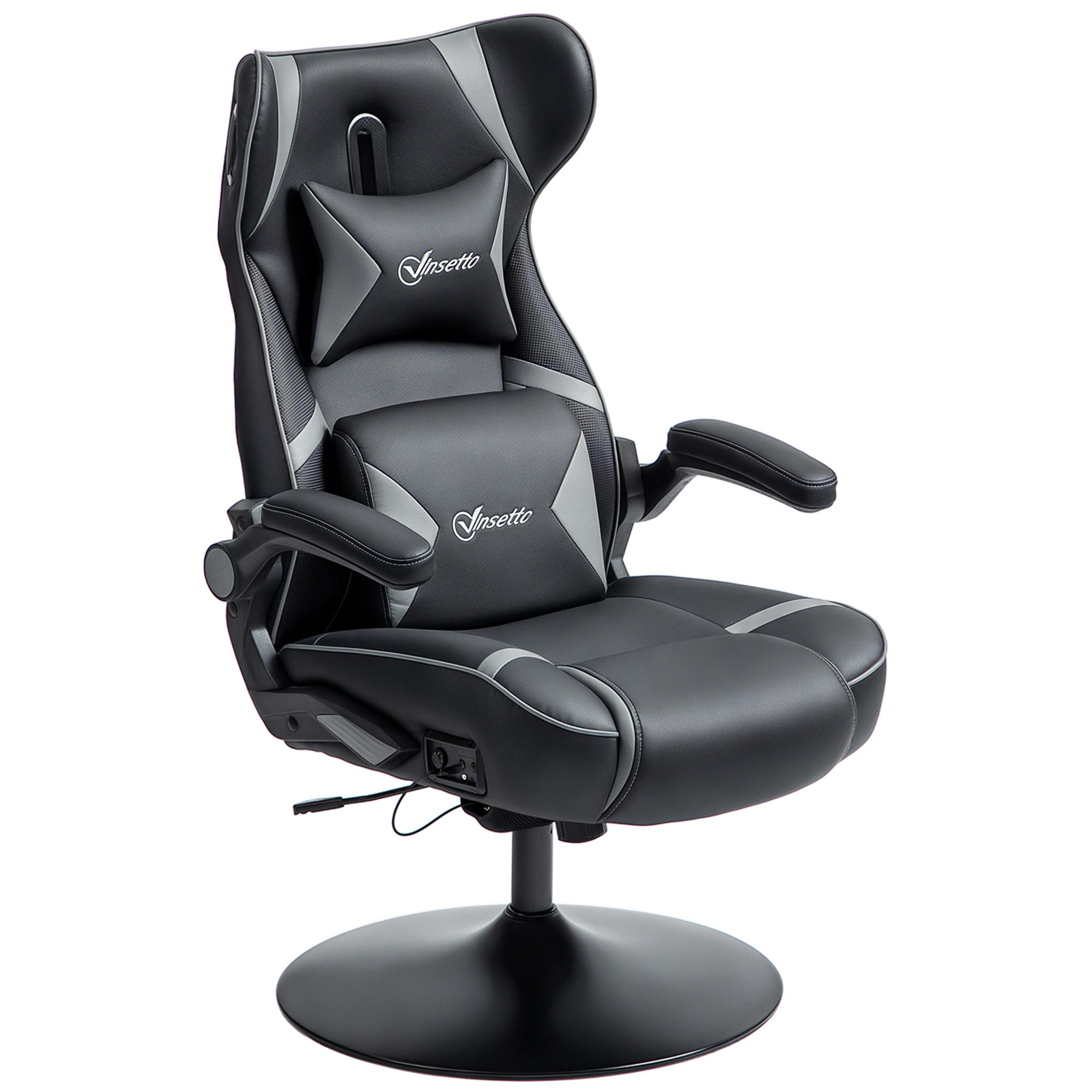 GAMING Stuhl mit Wippen- und Schkelfunktion, ergonomischer Computerstuhl - Grau, Leder (73/118/69cm) - Vinsetto