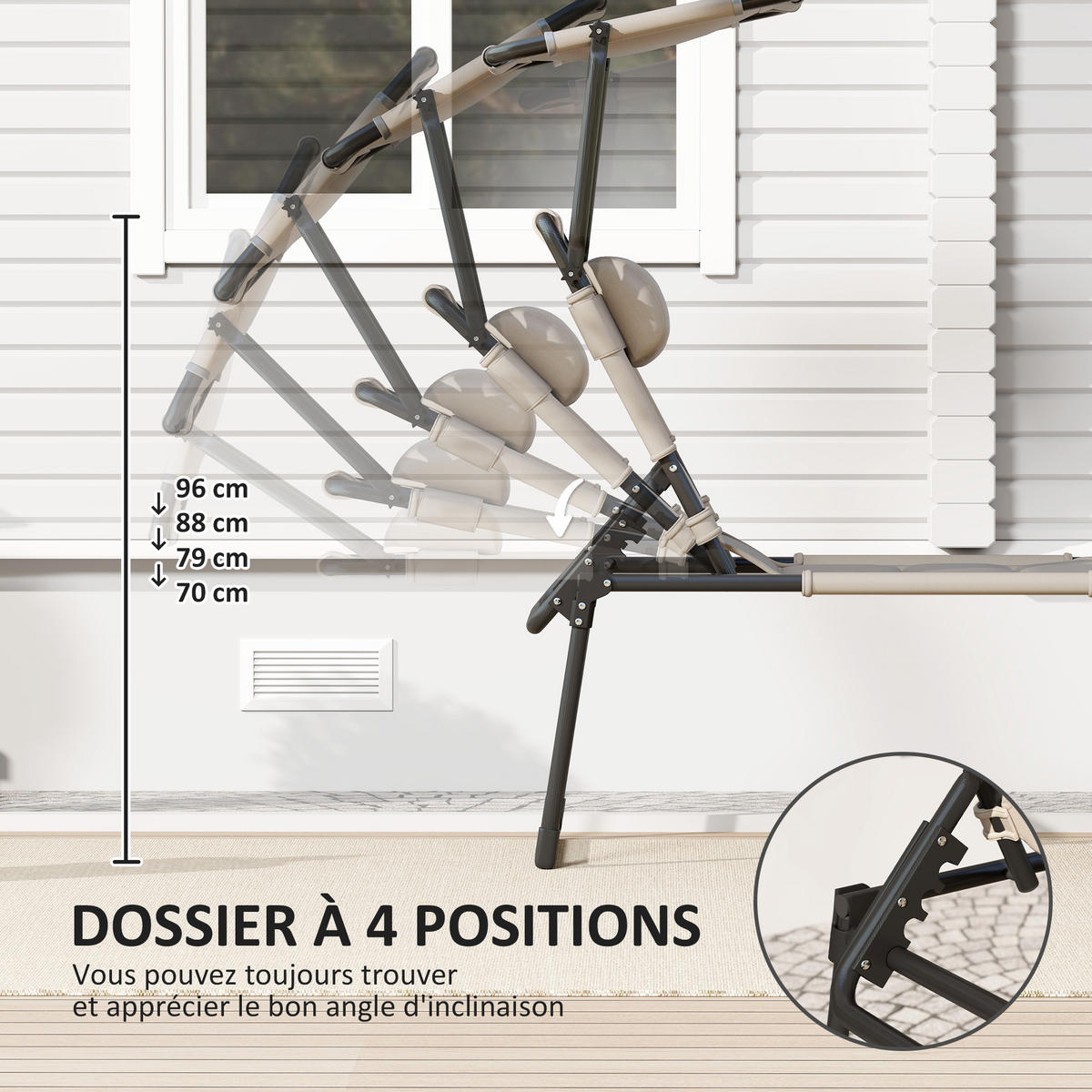 SONNENLIEGE 2er-Set DE-15652 klappbar, verstellbares Sonnendach Khaki - Mokka, Metall (200/45/70cm) - ComfortXL