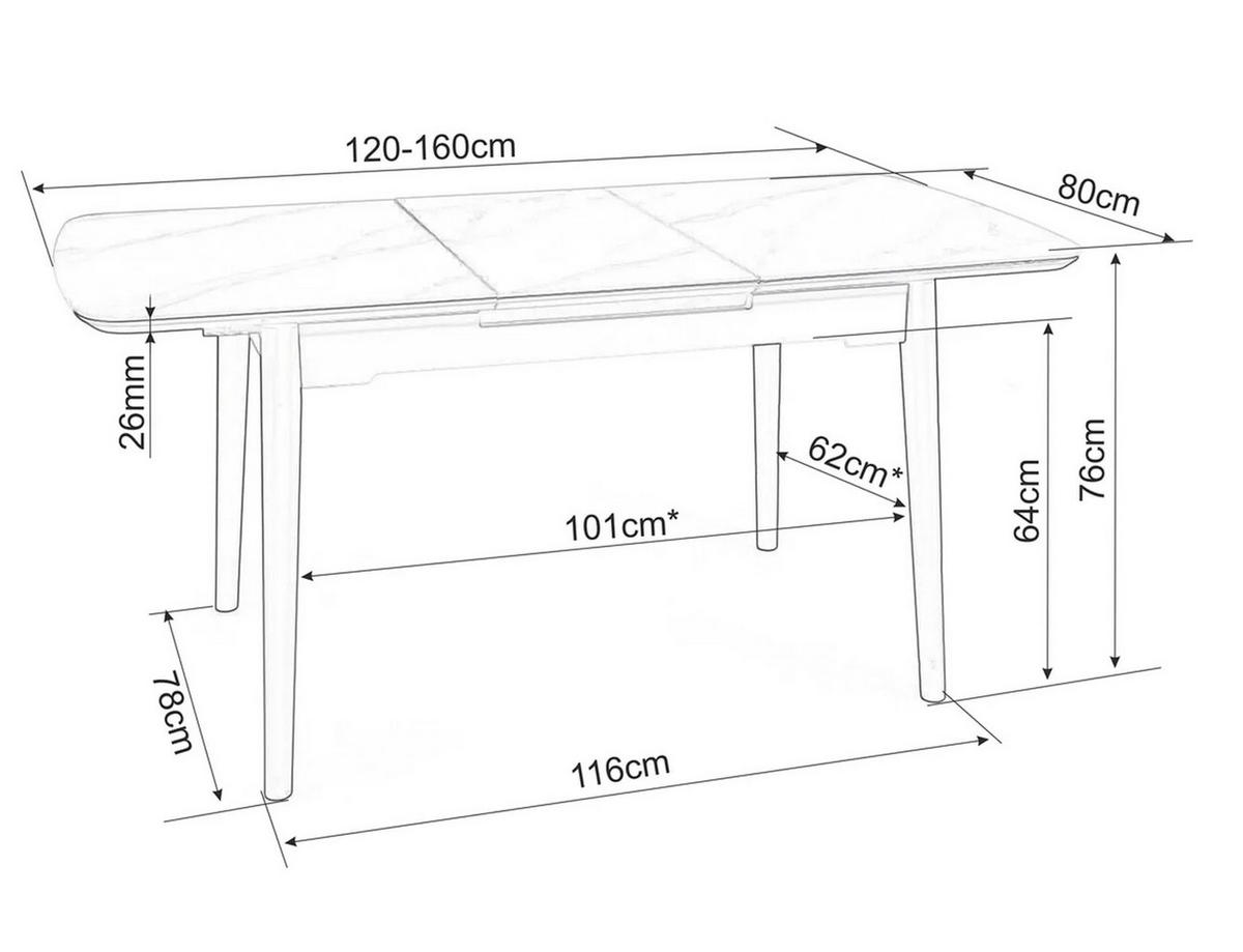 ESSTISCH Apollo Marmor Weiß / Schwarz 120-160 / 80 / 76cm - Schwarz/Weiß, Holz/Keramik (80/180/76cm) - Feldmann-Wohnen