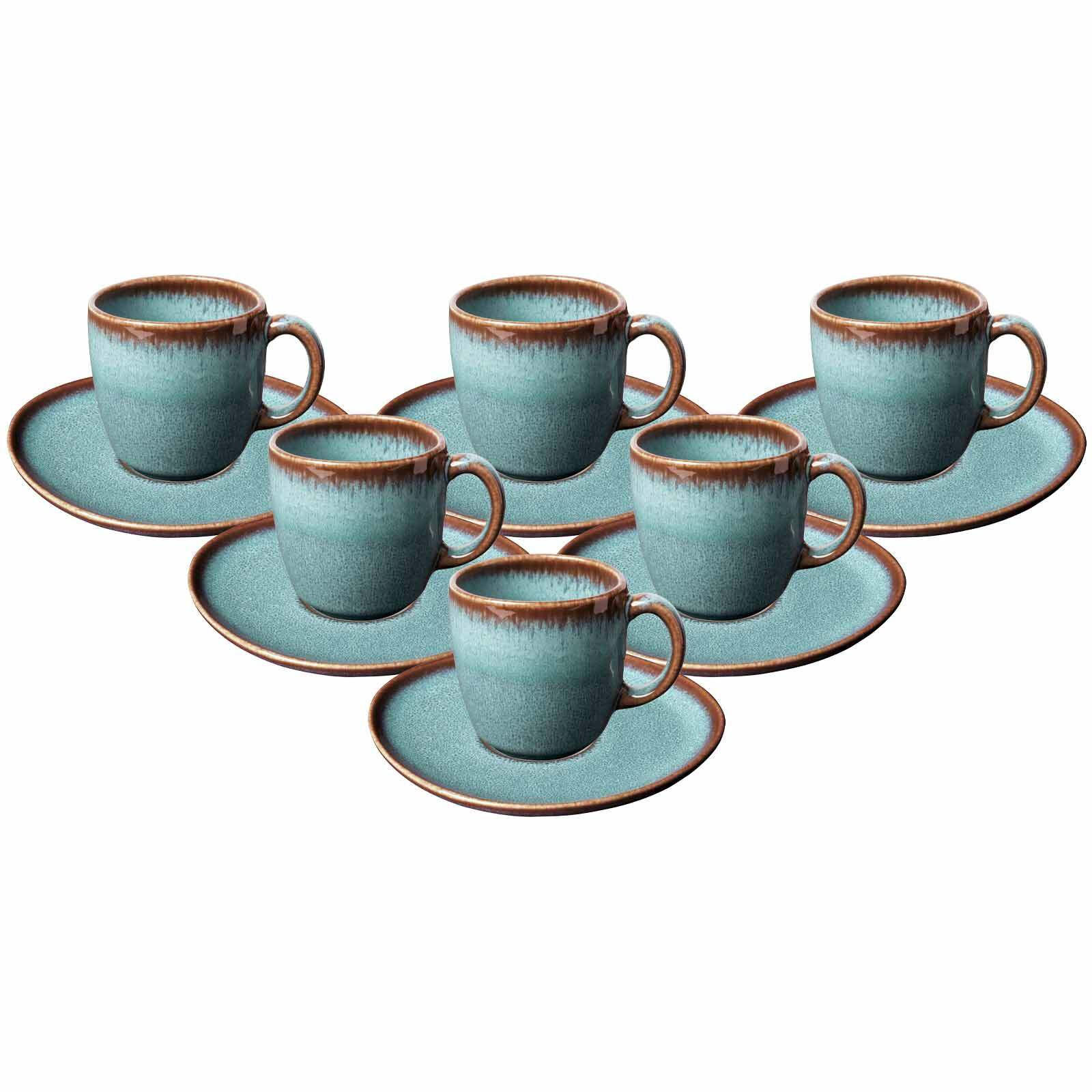 KAFFEETASSEN MIT UNTERTASSEN Lave Glacé 190 ml 6er Set - Türkis, Keramik (15.2/9.9/15.3cm) - like.Villeroy & Boch