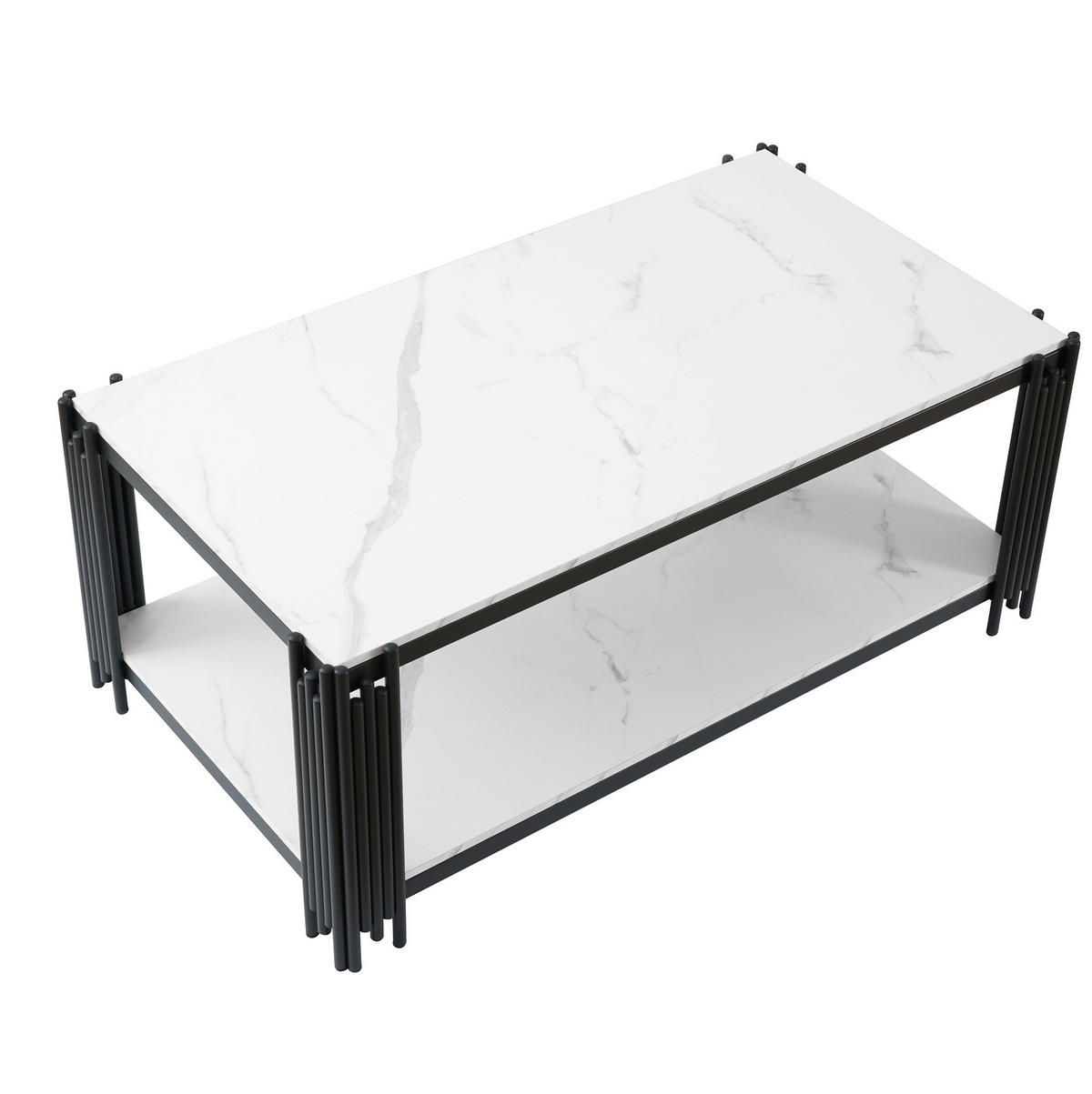 COUCHTISCH mit Ablage 114/64 cm in Weiß/Schwarz mit Marmor-Dekor - Schwarz, Holzwerkstoff (114/64/46cm) - BEAOK