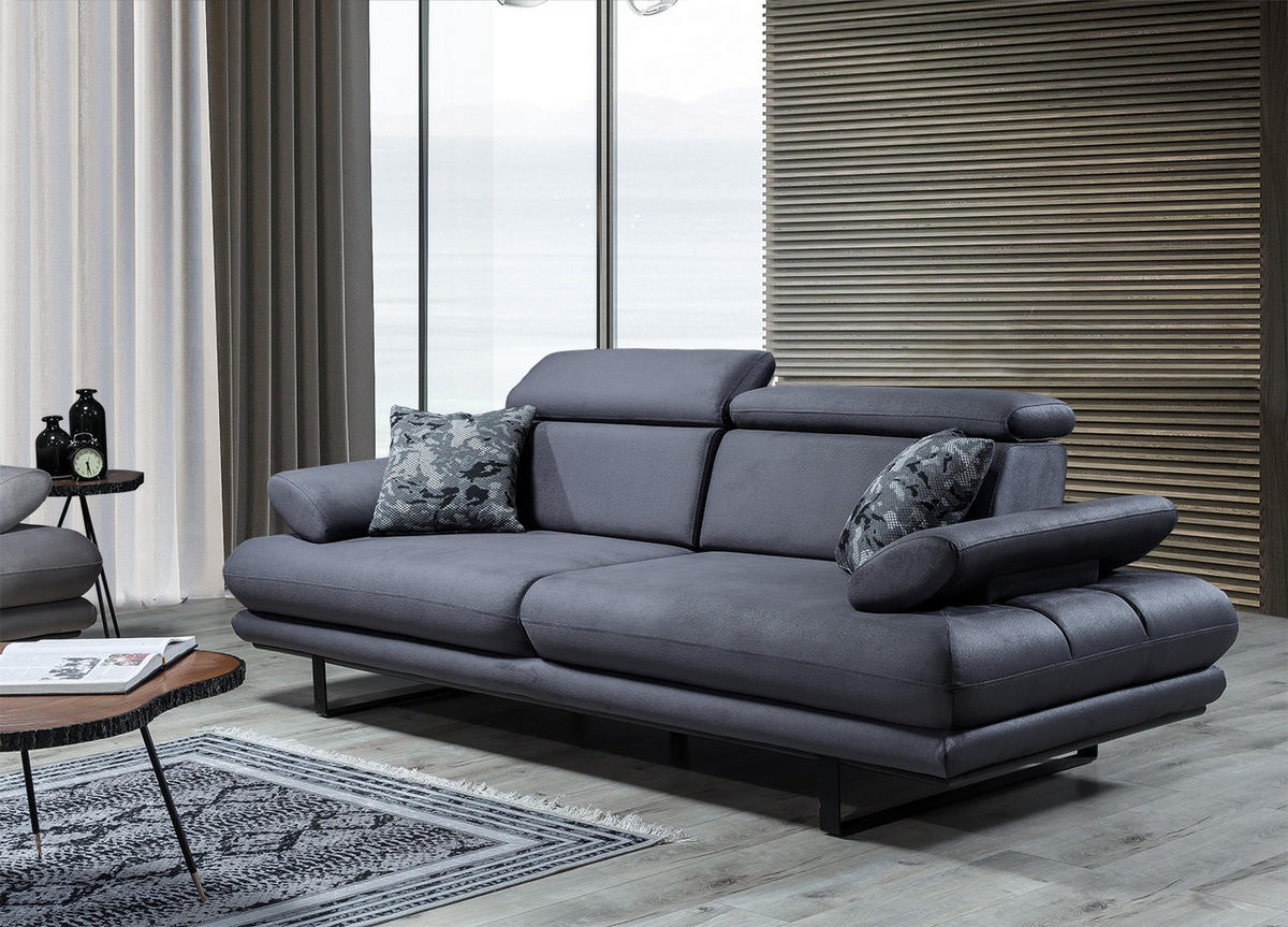 SOFA Energy 3-Sitzer Samt Anthrazit - Anthrazit, Textil (240/82/100cm) - Villa Möbel