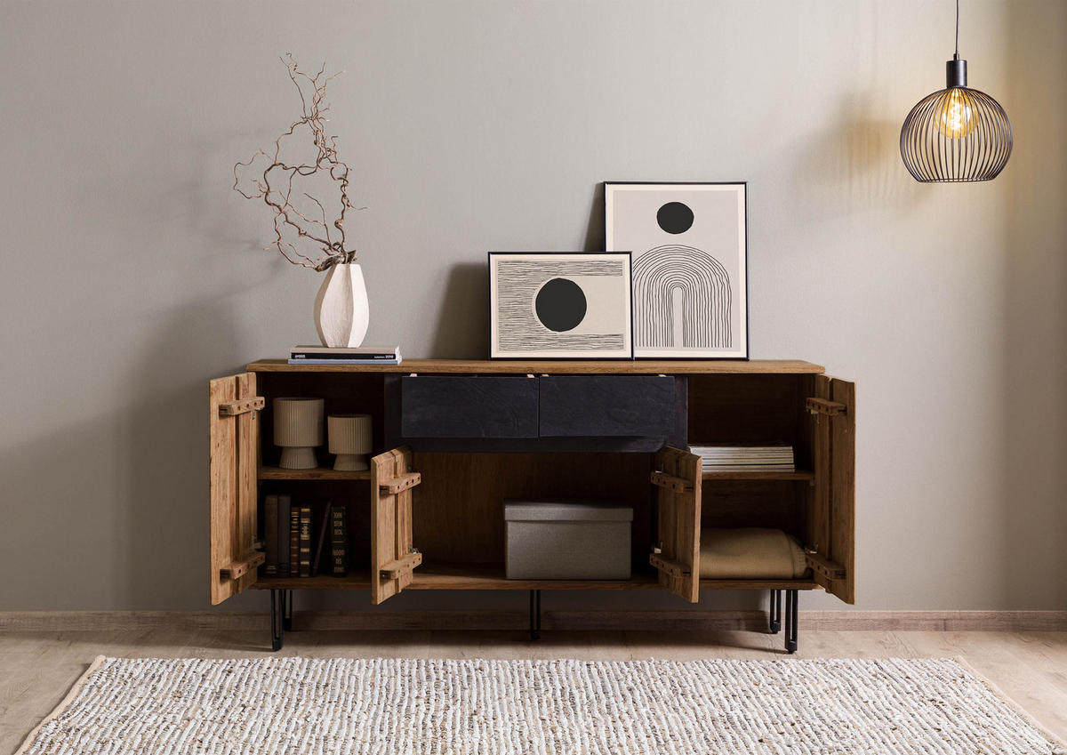 SIDEBOARD Sheesham 155x40x77 natur unbehandelt LICHTENBERG #115 - Braun, Holz (155/77/40cm) - Massivmoebel24