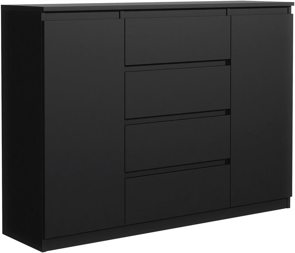 KOMMODE mit 4 Schubladen 2 Schranktüren 120 cm Schwarz - Schwarz, Holzwerkstoff (120.4/101.5/39cm) - MebLocker