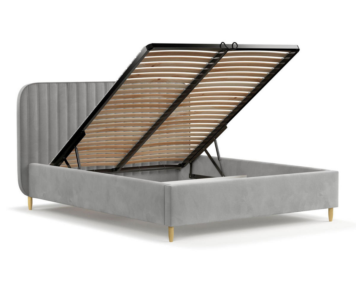 POLSTERBETT Noto Grau 120/200 cm im Samtstoff - Naturfarben/Grau, Holz/Holzwerkstoff (120/200cm) - Maison de Reve