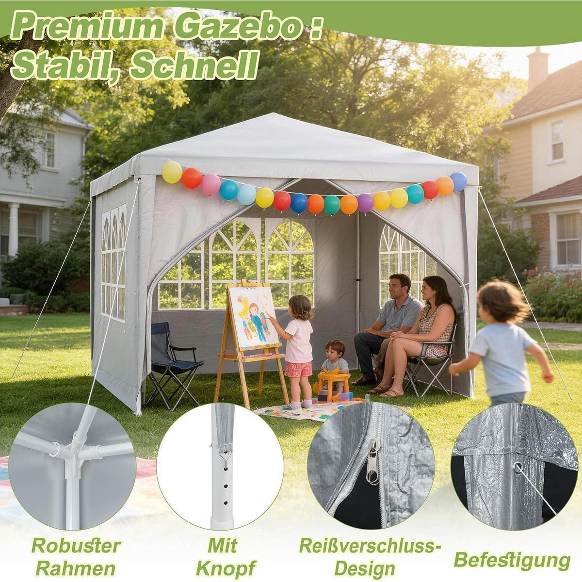 FALTPAVILLON 3 x 6 m Grau Wasserdicht mit Seitenwänden - Grau, Textil (300/250/300cm)